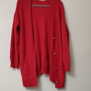 LOFT Red Open-Front Knit Cardigan with Button Details